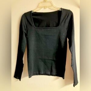 Women’s Square Neck Knit Top, Medium, Black, Long Sleeves, NWOT